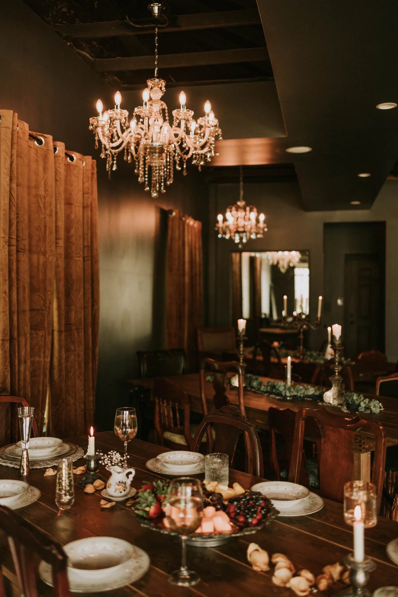 Farmhouse tables arranged for an intimate celebration